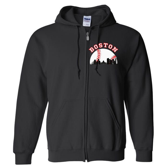 Boston Baseball Boston MA Cityscape BOS Skyline Full Zip Hoodie