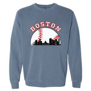 Boston Baseball Boston MA Cityscape BOS Skyline Garment-Dyed Sweatshirt