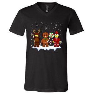 Block Brick Building Figure Christmas Master Builder Kids V-Neck T-Shirt