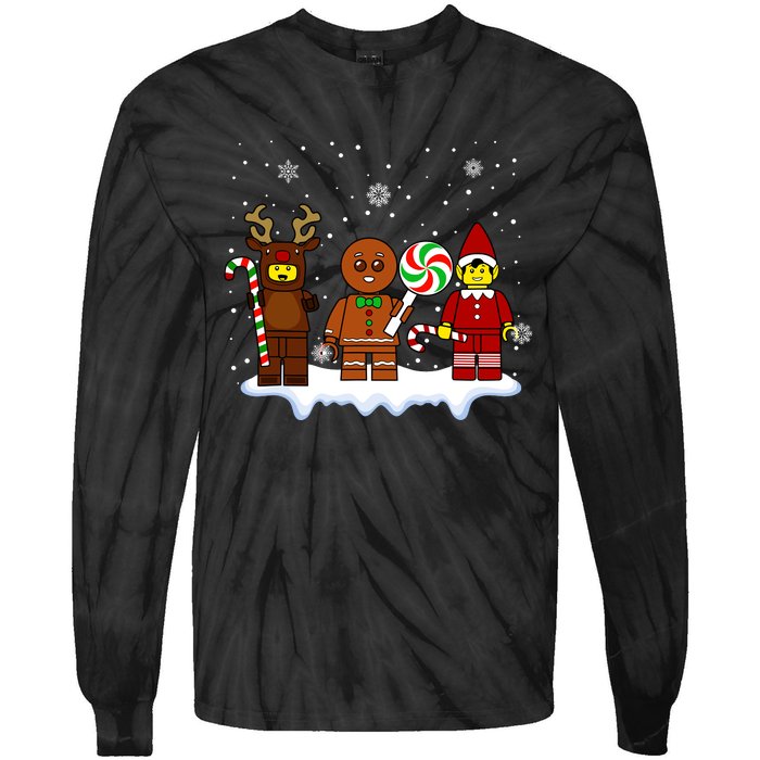 Block Brick Building Figure Christmas Master Builder Kids Tie-Dye Long Sleeve Shirt