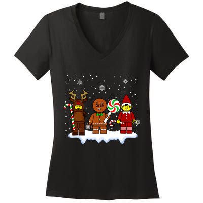 Block Brick Building Figure Christmas Master Builder Kids Women's V-Neck T-Shirt
