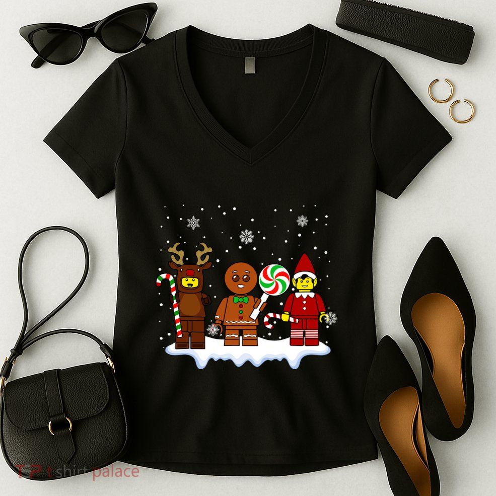 Block Brick Building Figure Christmas Master Builder Kids Women's V-Neck T-Shirt
