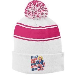 Bleach Blonde Bad Built Butch Body Stripe Pom Pom Beanie