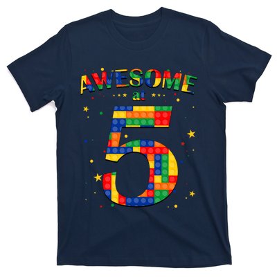 Building Blocks Bricks Awesome At 5 Years Old Birthday Boy T-Shirt