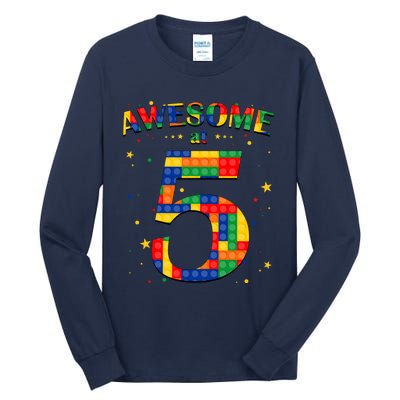 Building Blocks Bricks Awesome At 5 Years Old Birthday Boy Tall Long Sleeve T-Shirt