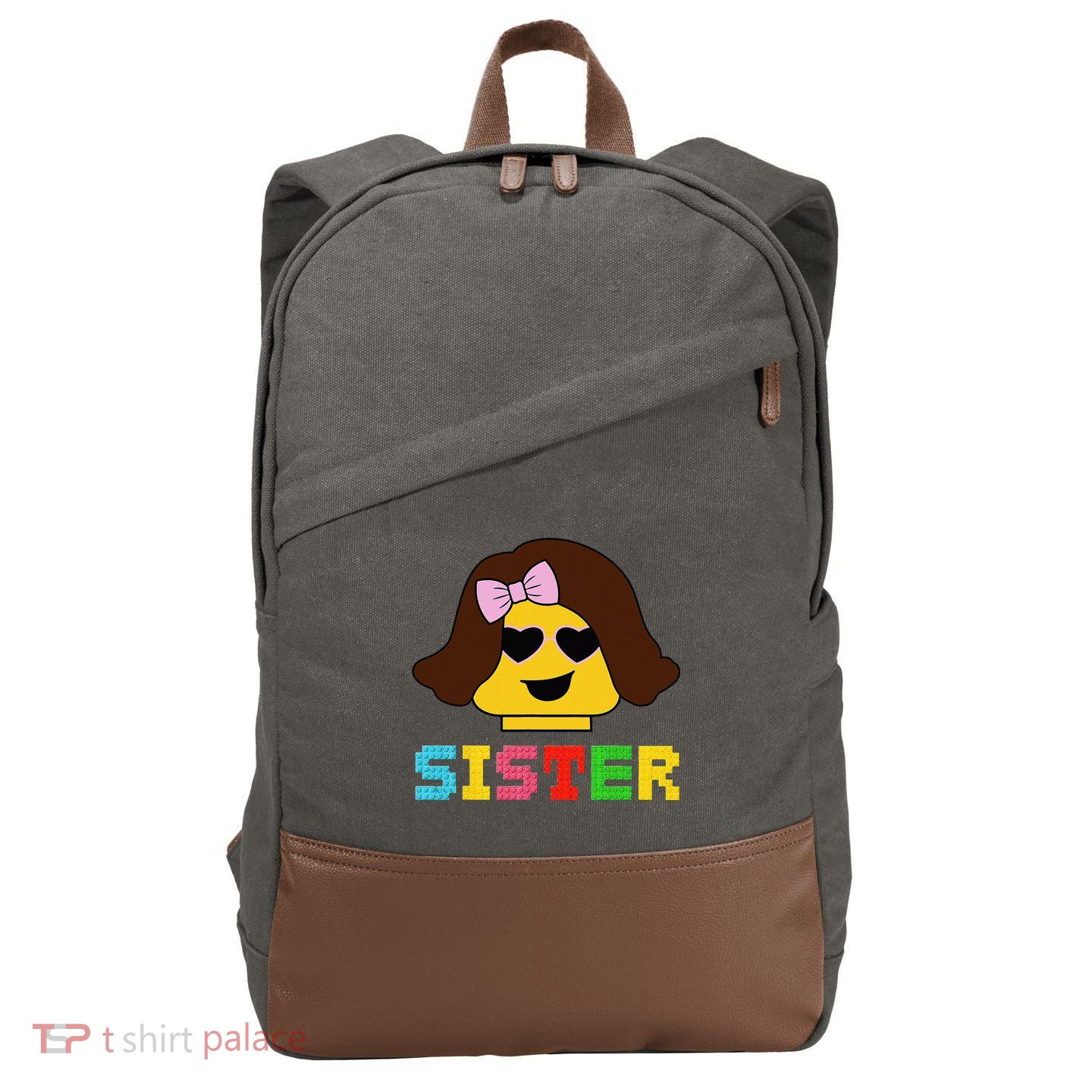 Building Bricks Blocks Sister Master Builder Family Matching Cotton Canvas Backpack
