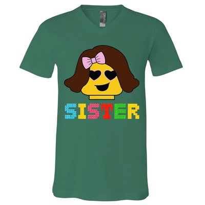 Building Bricks Blocks Sister Master Builder Family Matching V-Neck T-Shirt
