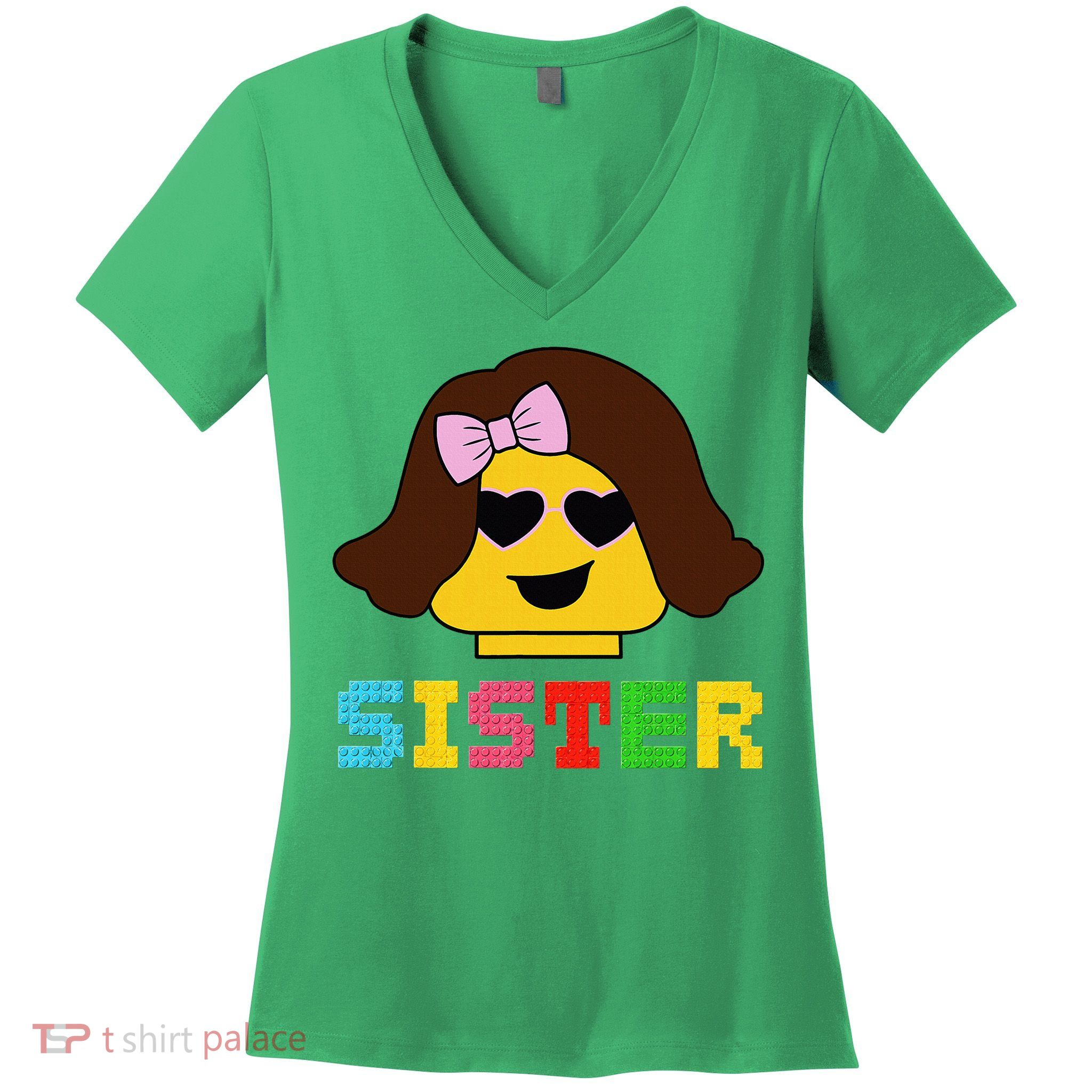 Building Bricks Blocks Sister Master Builder Family Matching Women's V-Neck T-Shirt
