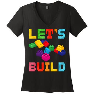 Block Brick Building LetS Build Master Builder Toys Kids Women's V-Neck T-Shirt