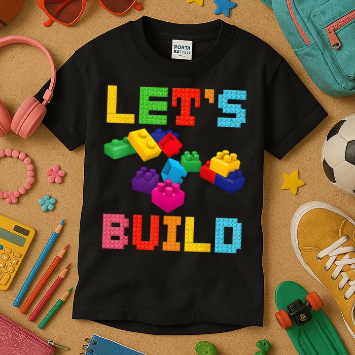 Block Brick Building LetS Build Master Builder Toys Kids Kids T-Shirt