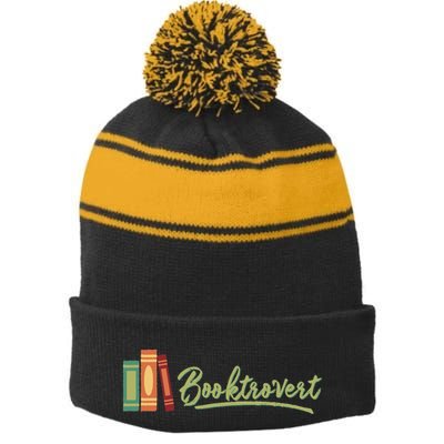 Booktrovert Bookworm Book Lover Introvert Trending Stripe Pom Pom Beanie
