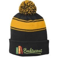 Booktrovert Bookworm Book Lover Introvert Trending Stripe Pom Pom Beanie