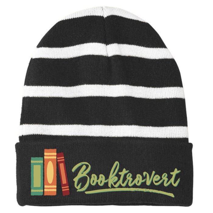 Booktrovert Bookworm Book Lover Introvert Trending Striped Beanie with Solid Band