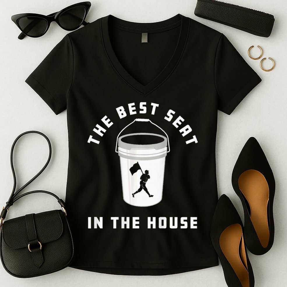 Baseball Bucket Baseball Lovers The Best Seat In The House Women's V-Neck T-Shirt