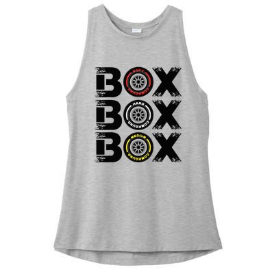 Box Box Box F1 Tyre Compound V2 Design Car Lover Ladies PosiCharge Tri-Blend Wicking Tank