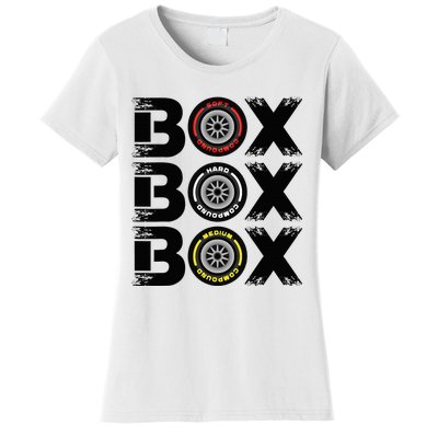 Box Box Box F1 Tyre Compound V2 Design Car Lover Women's T-Shirt