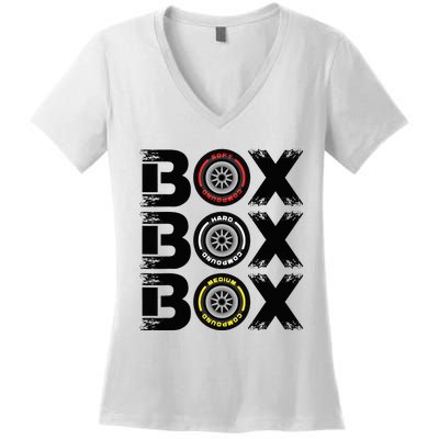 Box Box Box F1 Tyre Compound V2 Design Car Lover Women's V-Neck T-Shirt