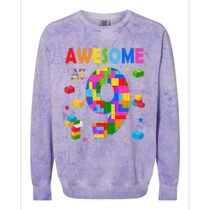 Building Blocks Bricks Awesome At 9 Years Old Birthday Colorblast Crewneck Sweatshirt