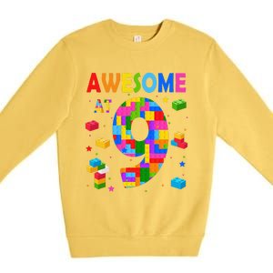 Building Blocks Bricks Awesome At 9 Years Old Birthday Premium Crewneck Sweatshirt