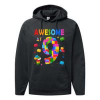 Building Blocks Bricks Awesome At 9 Years Old Birthday Performance Fleece Hoodie