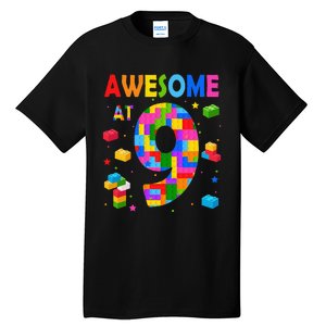 Building Blocks Bricks Awesome At 9 Years Old Birthday Tall T-Shirt