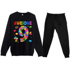 Building Blocks Bricks Awesome At 9 Years Old Birthday Premium Crewneck Sweatsuit Set