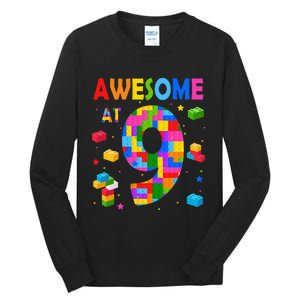 Building Blocks Bricks Awesome At 9 Years Old Birthday Tall Long Sleeve T-Shirt