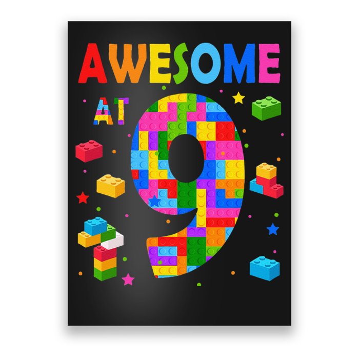 Building Blocks Bricks Awesome At 9 Years Old Birthday Poster