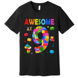 Building Blocks Bricks Awesome At 9 Years Old Birthday Premium T-Shirt