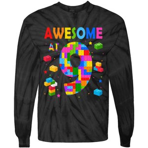 Building Blocks Bricks Awesome At 9 Years Old Birthday Tie-Dye Long Sleeve Shirt