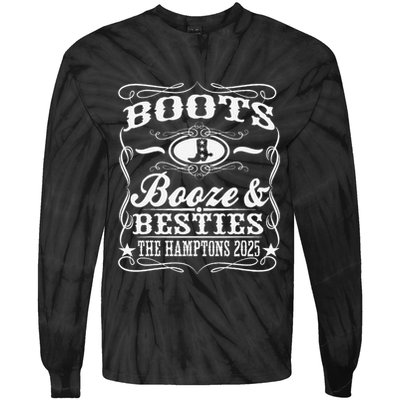 Boots Booze Besties Hamptons 2025 Whiskey Theme Tie-Dye Long Sleeve Shirt