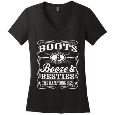 Boots Booze Besties Hamptons 2025 Whiskey Theme Women's V-Neck T-Shirt