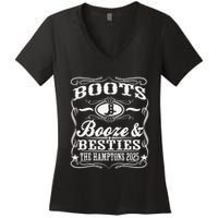 Boots Booze Besties Hamptons 2025 Whiskey Theme Women's V-Neck T-Shirt