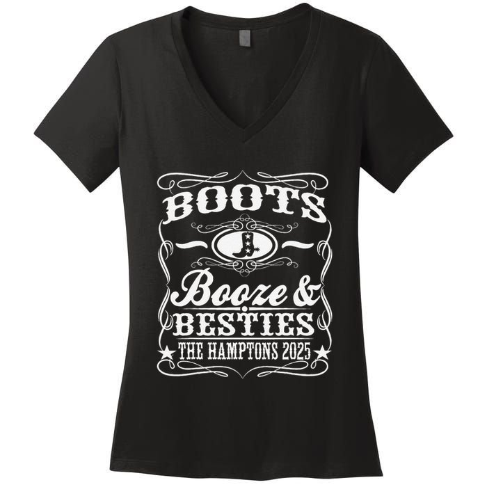 Boots Booze Besties Hamptons 2025 Whiskey Theme Women's V-Neck T-Shirt