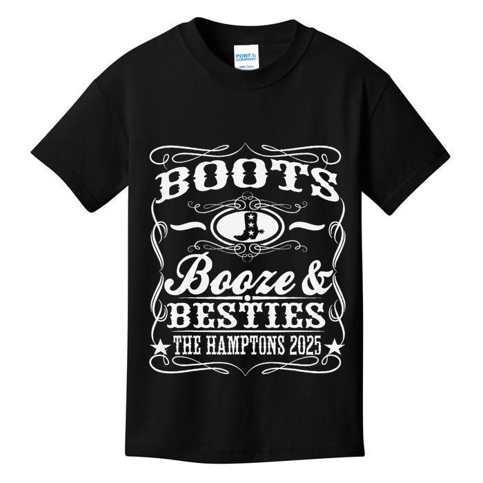 Boots Booze Besties Hamptons 2025 Whiskey Theme Kids T-Shirt