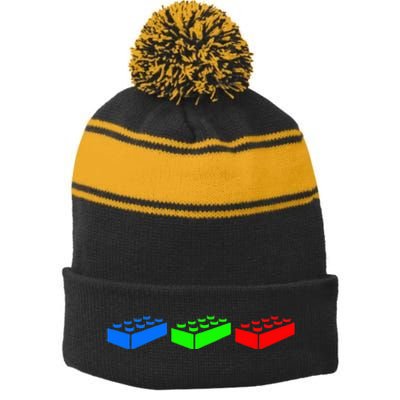 Building Blocks Bricks Master Builder Engineer Construction Stripe Pom Pom Beanie