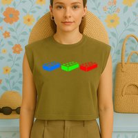 Building Blocks Bricks Master Builder Engineer Construction Garment-Dyed Women's Muscle Tee