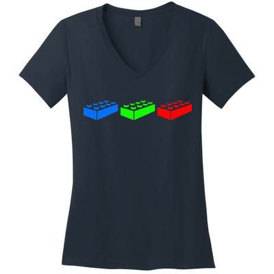Building Blocks Bricks Master Builder Engineer Construction Women's V-Neck T-Shirt