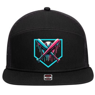 Baseball Bat Baseball Drip Gift 7 Panel Mesh Trucker Snapback Hat