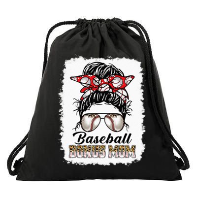 Bleached Baseball Bonus Mom Messy Bun Game Day Mothers Day Drawstring Bag