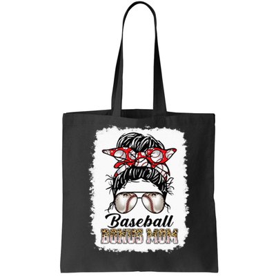 Bleached Baseball Bonus Mom Messy Bun Game Day Mothers Day Tote Bag