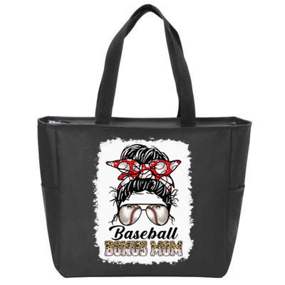 Bleached Baseball Bonus Mom Messy Bun Game Day Mothers Day Zip Tote Bag