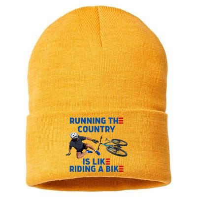 Biden Bike Bicycle Running The Country Is Like Riding A Bike Sustainable Knit Beanie