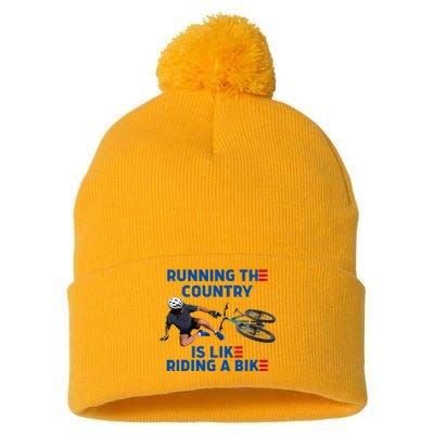 Biden Bike Bicycle Running The Country Is Like Riding A Bike Pom Pom 12in Knit Beanie