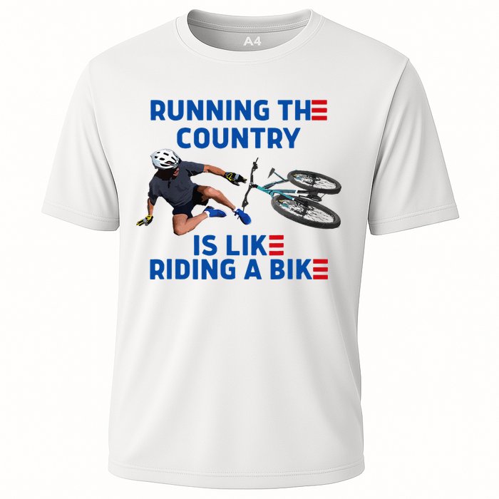 Biden Bike Bicycle Running The Country Is Like Riding A Bike Cooling Performance Crew T-Shirt