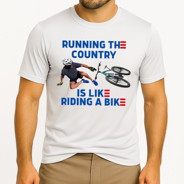 Biden Bike Bicycle Running The Country Is Like Riding A Bike Cooling Performance Crew T-Shirt