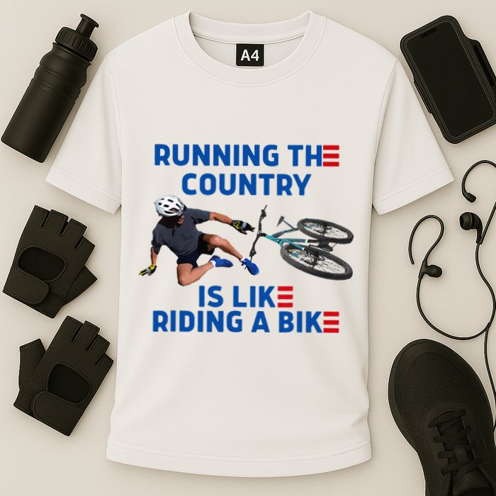 Biden Bike Bicycle Running The Country Is Like Riding A Bike Cooling Performance Crew T-Shirt