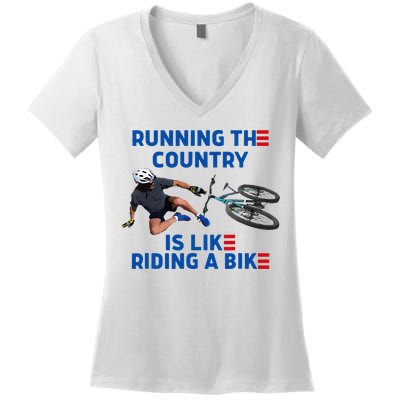 Biden Bike Bicycle Running The Country Is Like Riding A Bike Women's V-Neck T-Shirt