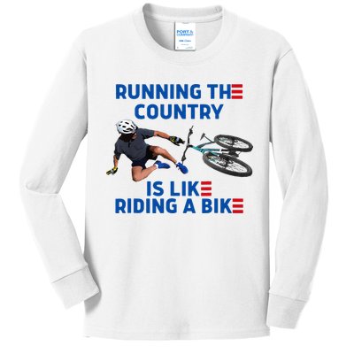Biden Bike Bicycle Running The Country Is Like Riding A Bike Kids Long Sleeve Shirt