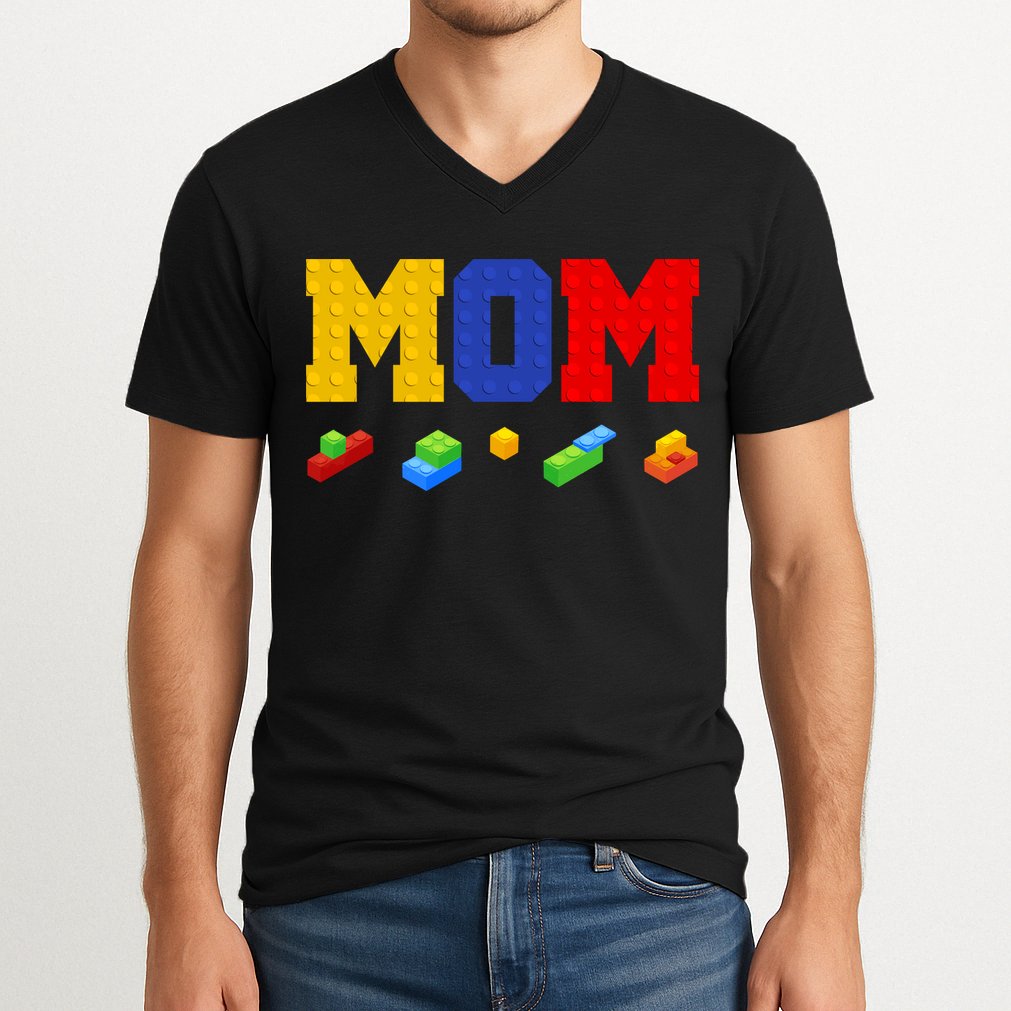 Builder Building Blocks Mom V-Neck T-Shirt